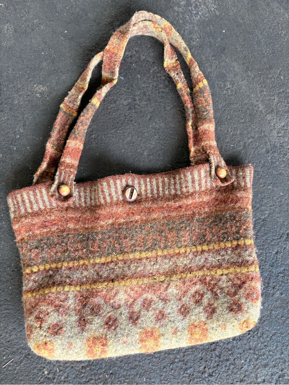 Wool Patterned Tote Bag in Rust and Mustard